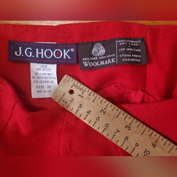 JG Hook Wool Red Pencil Skirt Lined 2 Petite - Picture 6 of 11